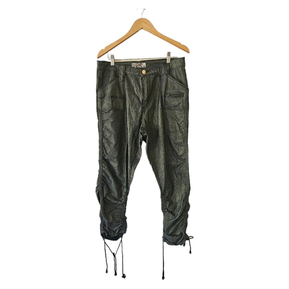 VTG Crest Jeans Black w/ Metallic Gold Flecks Draw String Rouched Leg 13/14‎